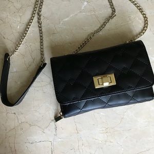 Black quilted faux leather crossbody bag